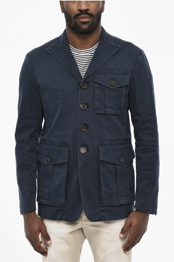 Dsquared2 Cotton 4 Buttons Blazer With Logoed Buttons