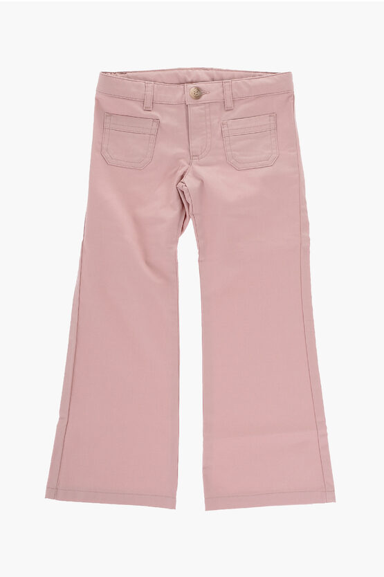 Bonpoint Cotton 4 Pockets Pants With 1 Buttons In Pink