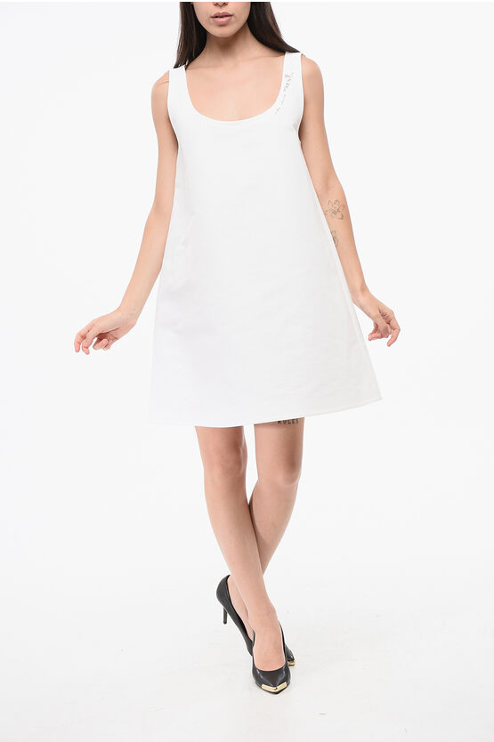 Marni Cotton A-line Dress With Embroidery Logo In White