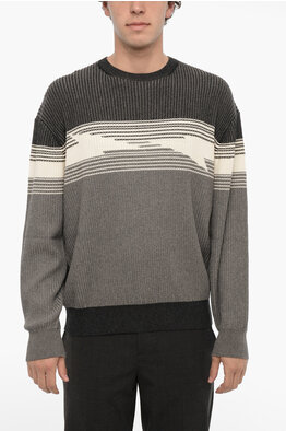 NEIL BARRETT ストライプニットセーター Neil Barrett Navy White Striped Sweater, $490 | SSENSE