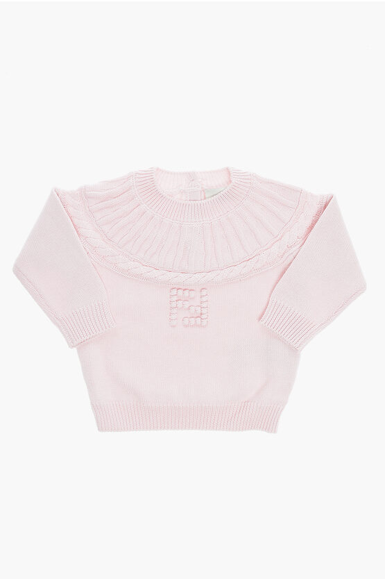 Fendi Cotton And Cashmere Crew-neck Sweather With Ribbed Detail An In Pink