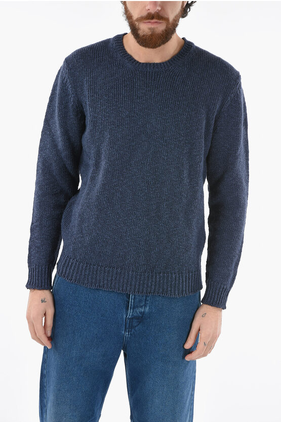 Altea Cotton And Flax Crew-neck Sweater In Blue