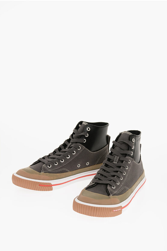 Diesel Cotton And Leather S-athos High-top Sneakrs In Black