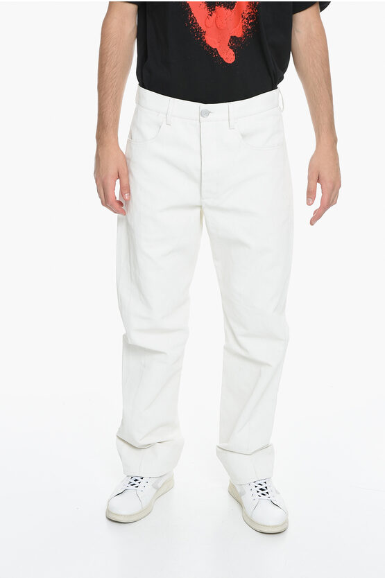 Shop Jil Sander Cotton And Linen-blend Denims With Wide Leg 22cm