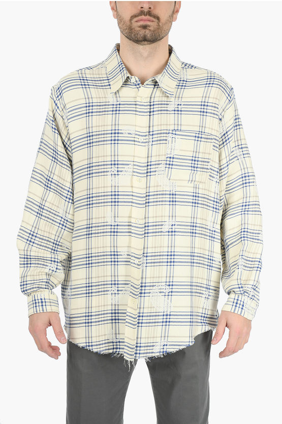424 Cotton And Linen Embroidered Checked Shirt In Green
