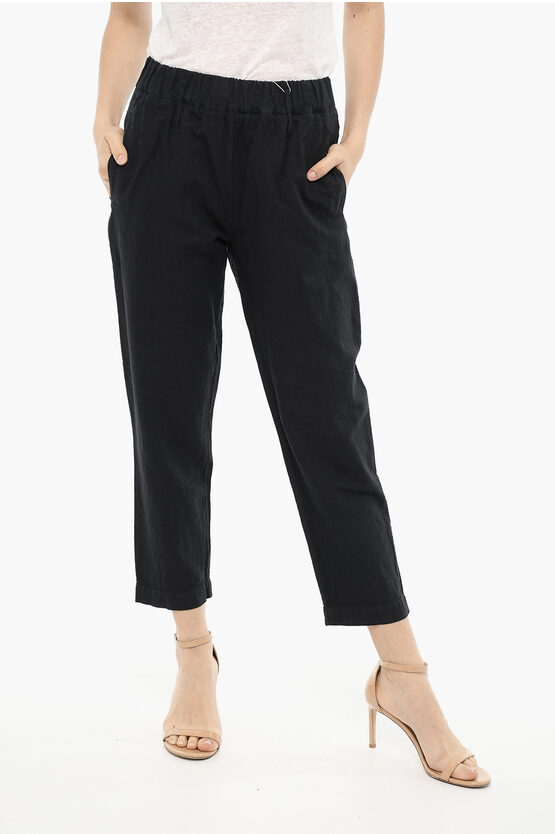 Woolrich Cotton And Linen Pants With Drawstring Waist In Black
