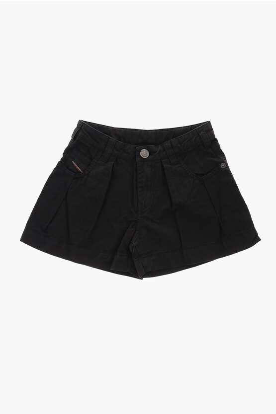Diesel Cotton And Linen Poncias Single Pleat Shorts In Black