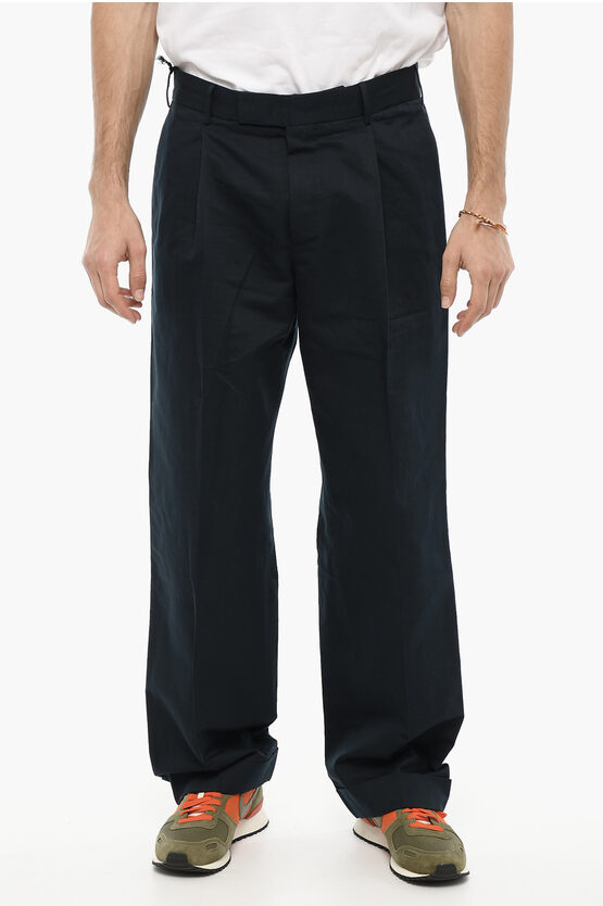 Pt01 Cotton And Linen Single-pleat Pants With Cuffed Hem In Black