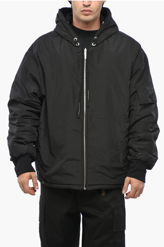 44 Label Group Cotton And Nylon Reversible Jacket With Hood In Black