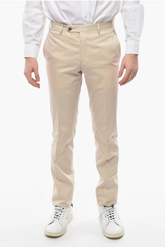 Corneliani Cotton And Silk Academy Trousers In Neutral
