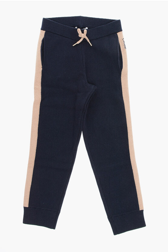 Chloé Cotton And Wool Pants With Contrasting Details In Blue