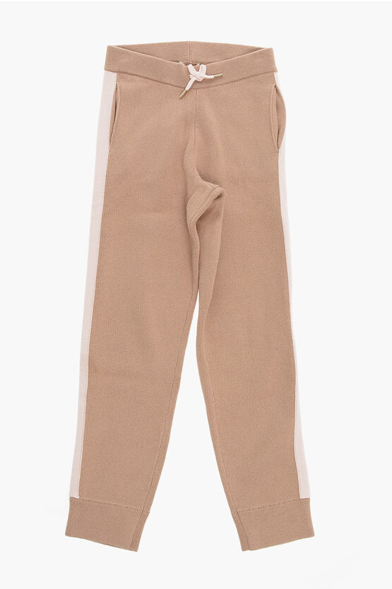 Chloé Cotton And Wool Pants With Side Contrast Bands In Neutral