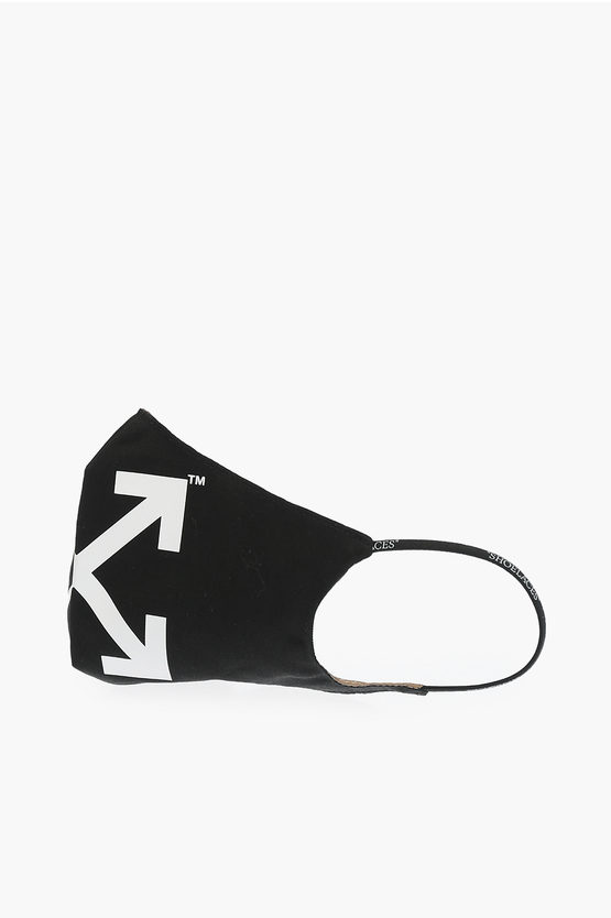 Off-white Cotton Arrow Simple Face Mask In Black