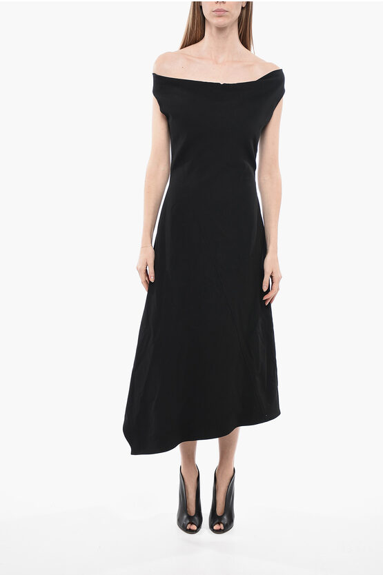 Bottega Veneta Cotton Asymmetric Dress With Draped Neckline In Black