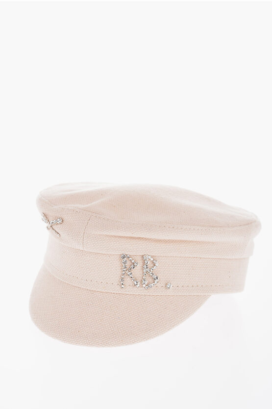 Ruslan Baginskiy Cotton Baker Boy Hat With Jewels Monogram In Neutral