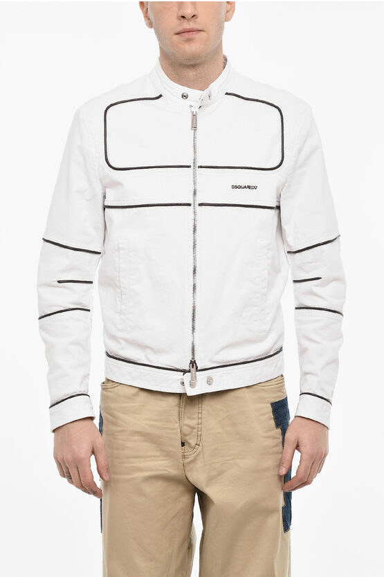 Shop Dsquared2 Cotton Biker Jacket With Vegan Leather Details