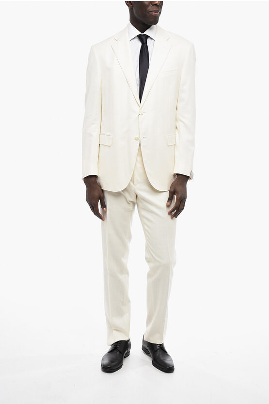 Corneliani Cotton Blend Academy Suit With Flap Pockets In White