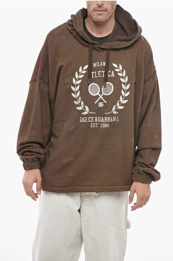 Shop Dolce & Gabbana Cotton Blend Atletica Hoodie With Lived-in Effect