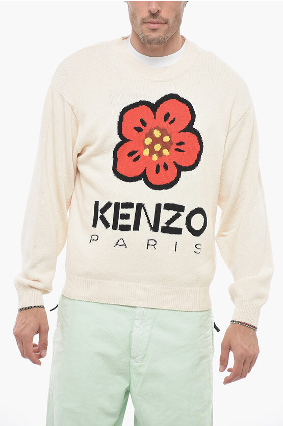 Kenzo Cotton Blend Boke Flower Sweater In Neutral