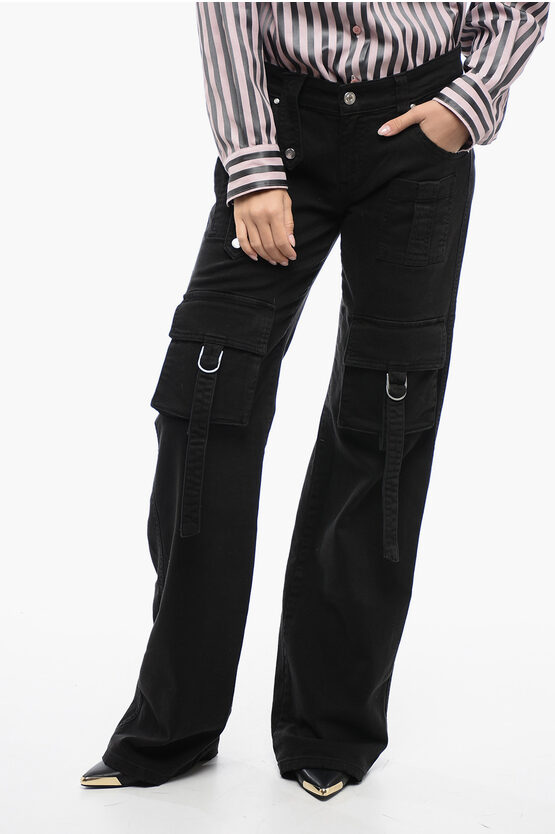 Blumarine Cotton Blend Bootcut Cargo Pants In Black