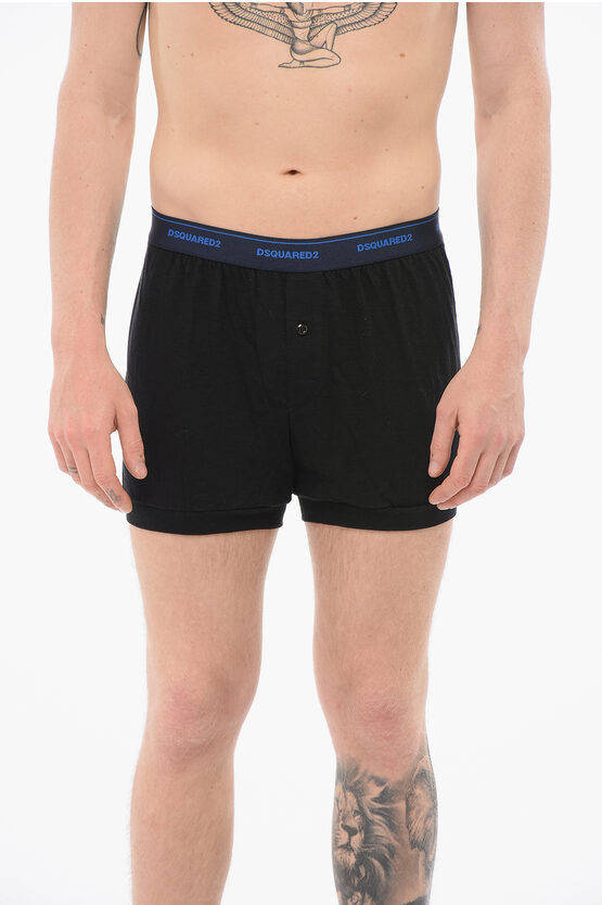 Dsquared2 Cotton Blend Boxer With Logoed Waistband In Black