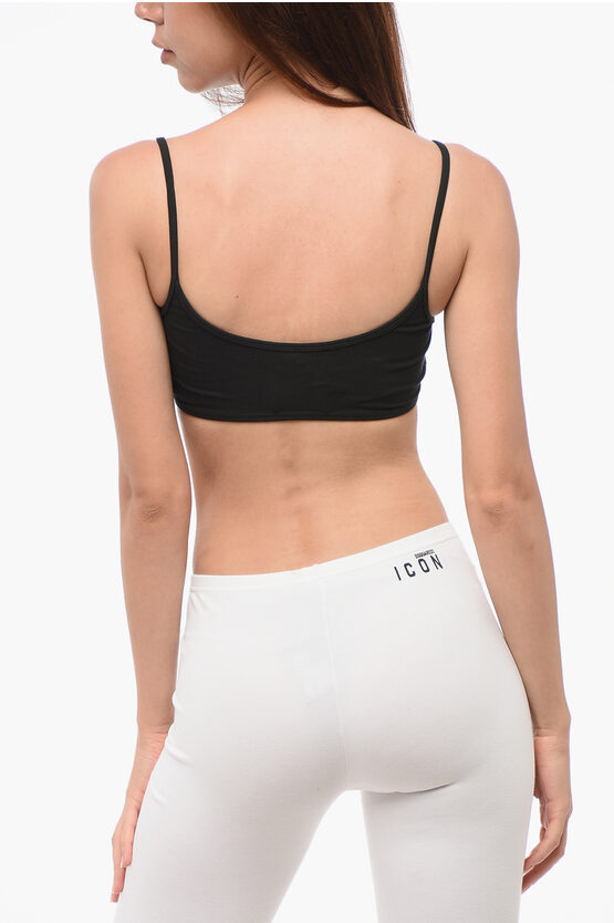 Dsquared2 Cotton Blend Bra With Printed Logo In Black