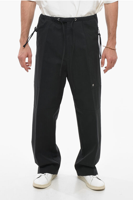 Fendi Cotton Blend Cargo Trousers With Drawstring In Black