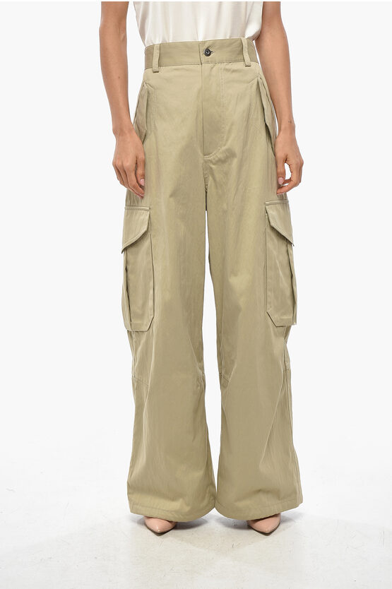 Bottega Veneta Cotton Blend Cargo Pants With Drawstringed Bottom In Neutral
