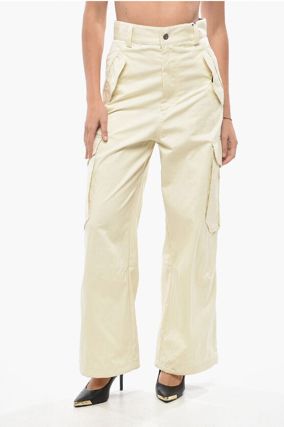 Bottega Veneta Cotton Blend Cargo Pants With Drawstringed Bottom In White