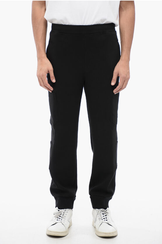 Shop Neil Barrett Cotton Blend Cargo Sweatpants With Cuffed Hem