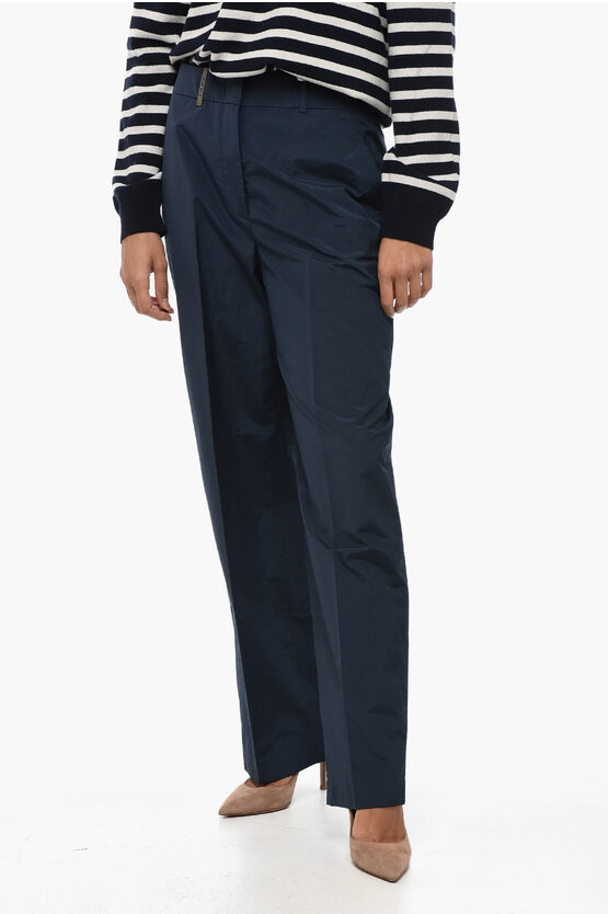 Shop Peserico Cotton Blend Chinos Pants With Hidden Buttoning