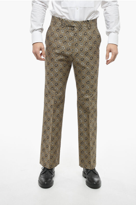 Shop Gucci Cotton Blend Chinos Pants With Monogram Motif