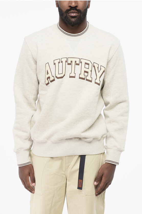 Autry Cotton Blend Crew-neck Sweatshirt With Printed Logo In White
