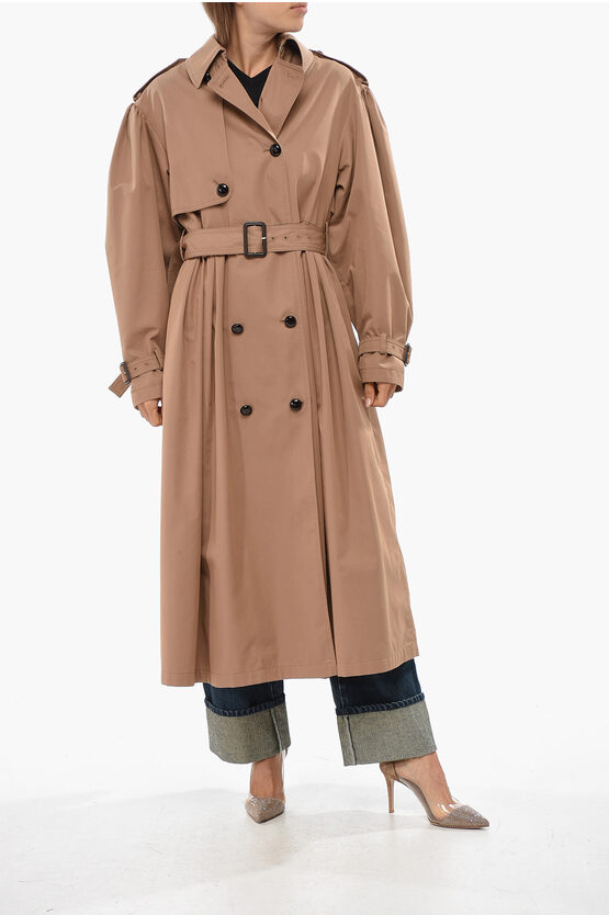 Gucci Cotton Blend Double Breasted Coat With Belt In Brown