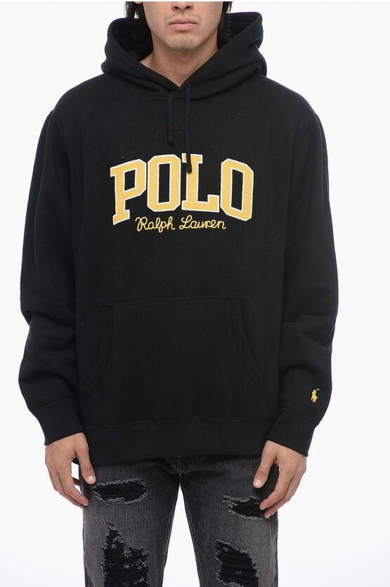 Shop Polo Ralph Lauren Cotton Blend Hoodie With Corduroy Logo Patches