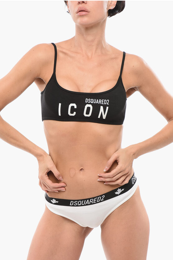 Dsquared2 Icon Print Bikini Top In Black