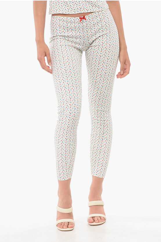 Dsquared2 Cotton Blend Leggings With Floral Patterned Motif In White