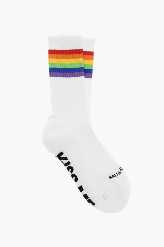 Balenciaga Cotton Blend Long Socks with Multicolor Detail men