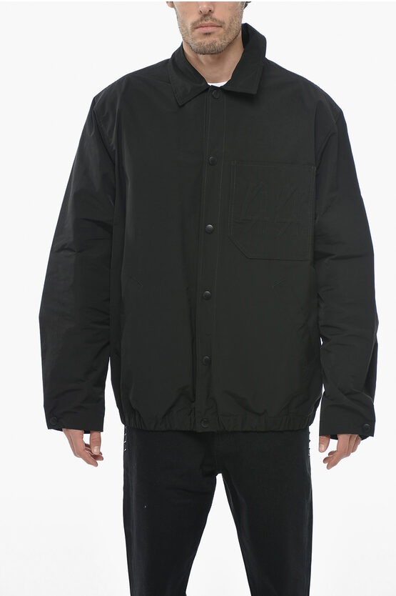 44 Label Group Cotton Blend Overshirt With Logoed Breast-pocket In Black