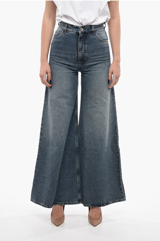Chloé Cotton Blend Palazzo Denims With Belt Loops 32cm In Blue