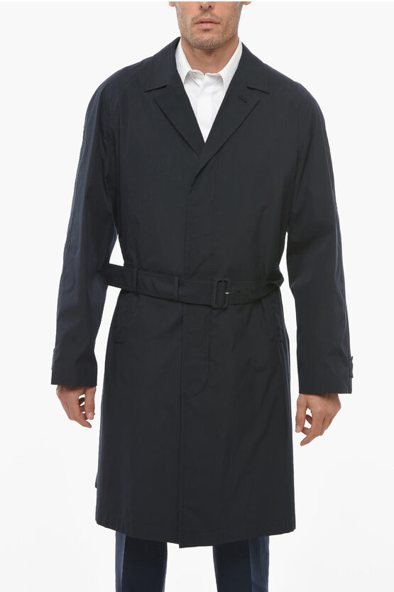 Prada Cotton Blend Panama Belted Trenchcoat In Black