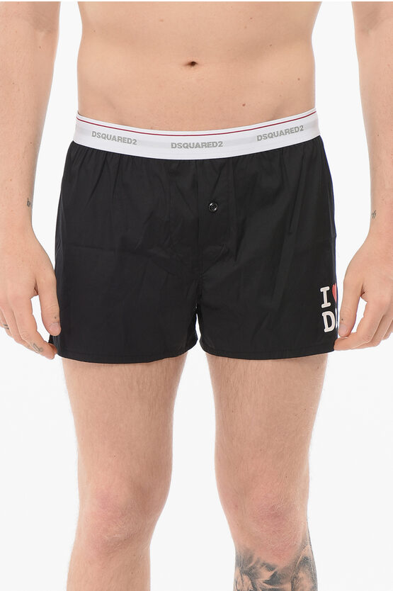 Dsquared2 Cotton Blend Printed Love Boxer In Black