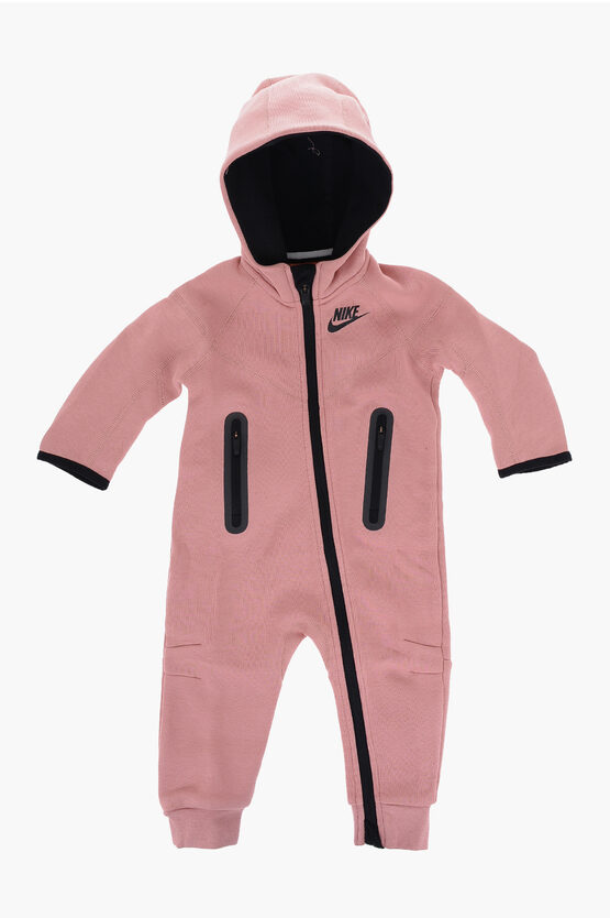 Nike Cotton Blend Romper Suit With Hood In Pink