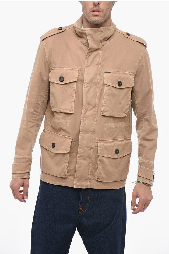 Shop Peserico Cotton Blend Saharan Overshirt With Front Zip