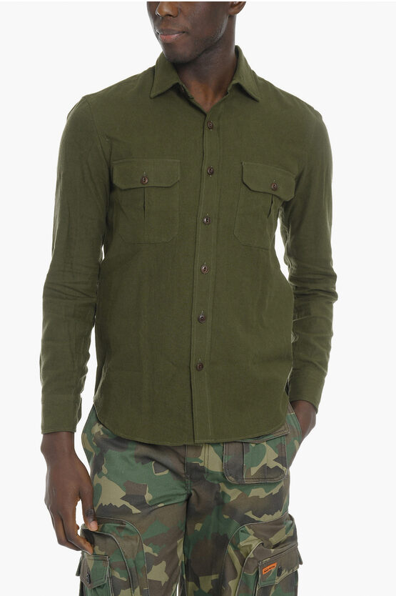 Salvatore Piccolo Cotton Blend Shirt With Double Breast Pocket In Green