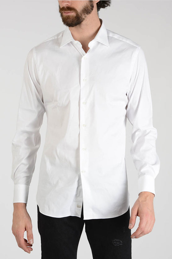 ALESSANDRO GHERARDI COTTON BLEND SHIRT WITH SPREAD COLLAR 