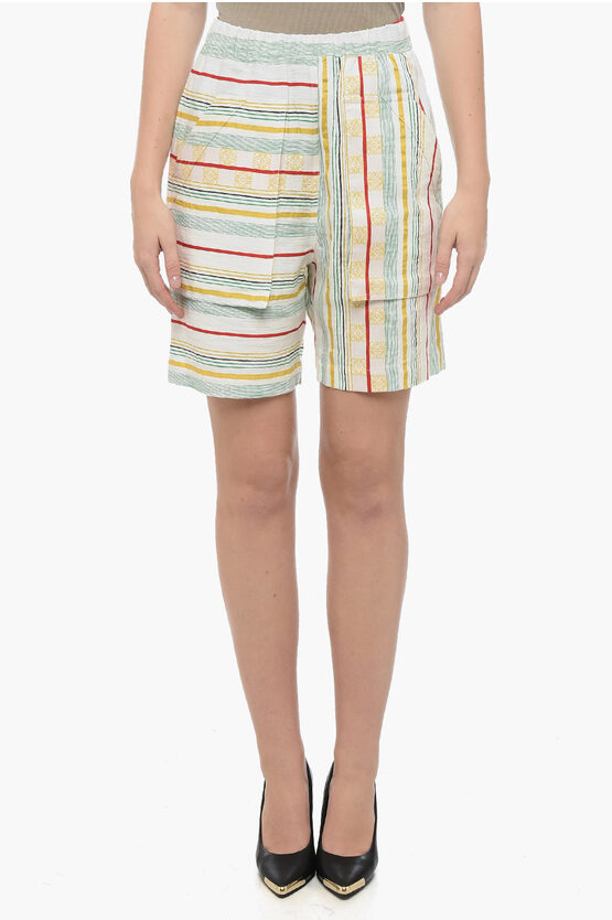 Shop Loewe Cotton Blend Shorts With Striped Motif