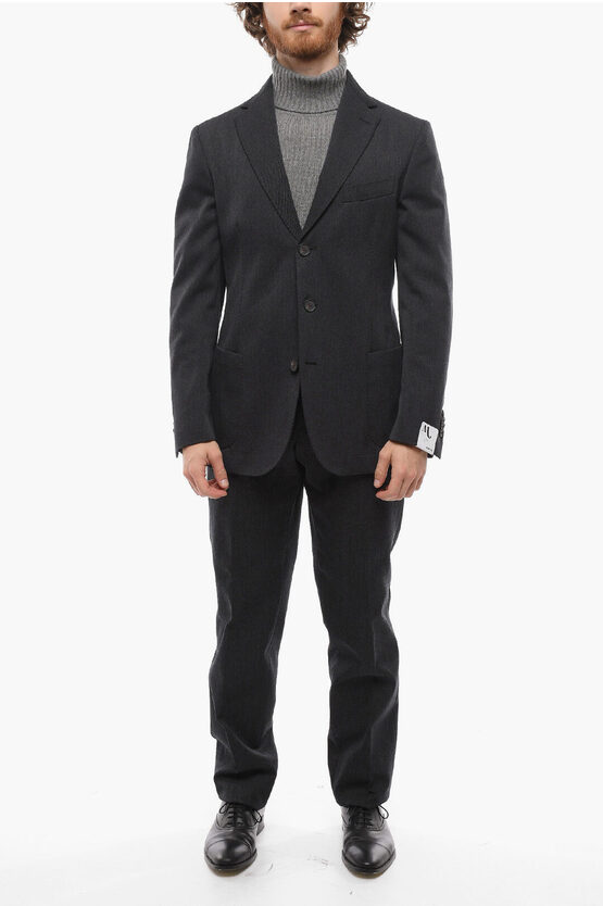 Doppiaa Cotton Blend Slim Fit Suit With Patch Pockets In Black