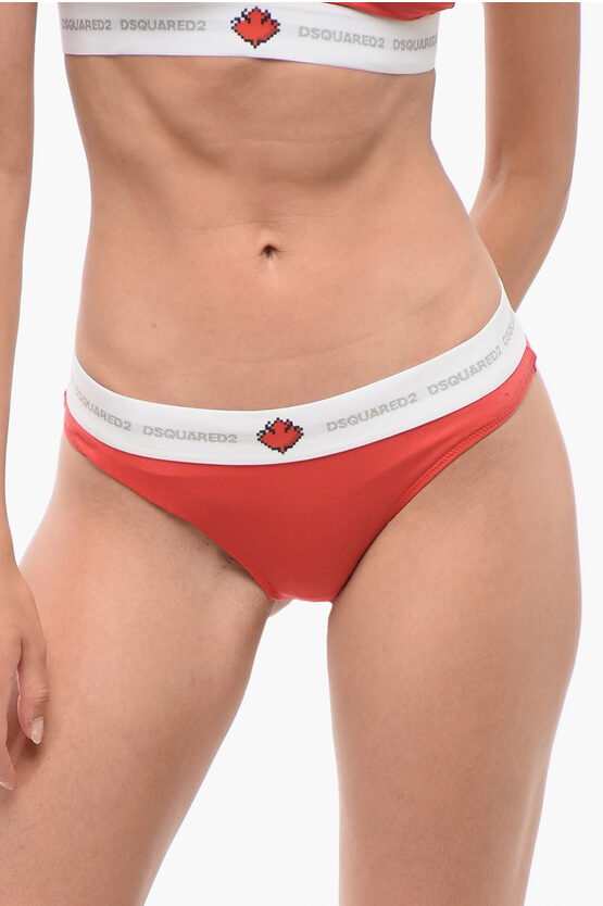 Dsquared2 Cotton Blend Slip With Logoed Waistband In Red