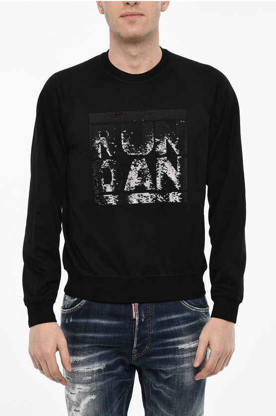 DSQUARED2 COTTON BLEND SWEATSHIRT WITH SEQUINED MONOGRAM